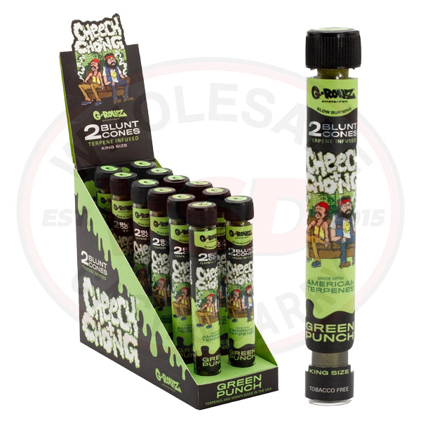 G-ROLLZ Blunt Cones (Cheech & Chong) - 12 Tubes Per Box - 2 Cones Per Tube - Green Punch