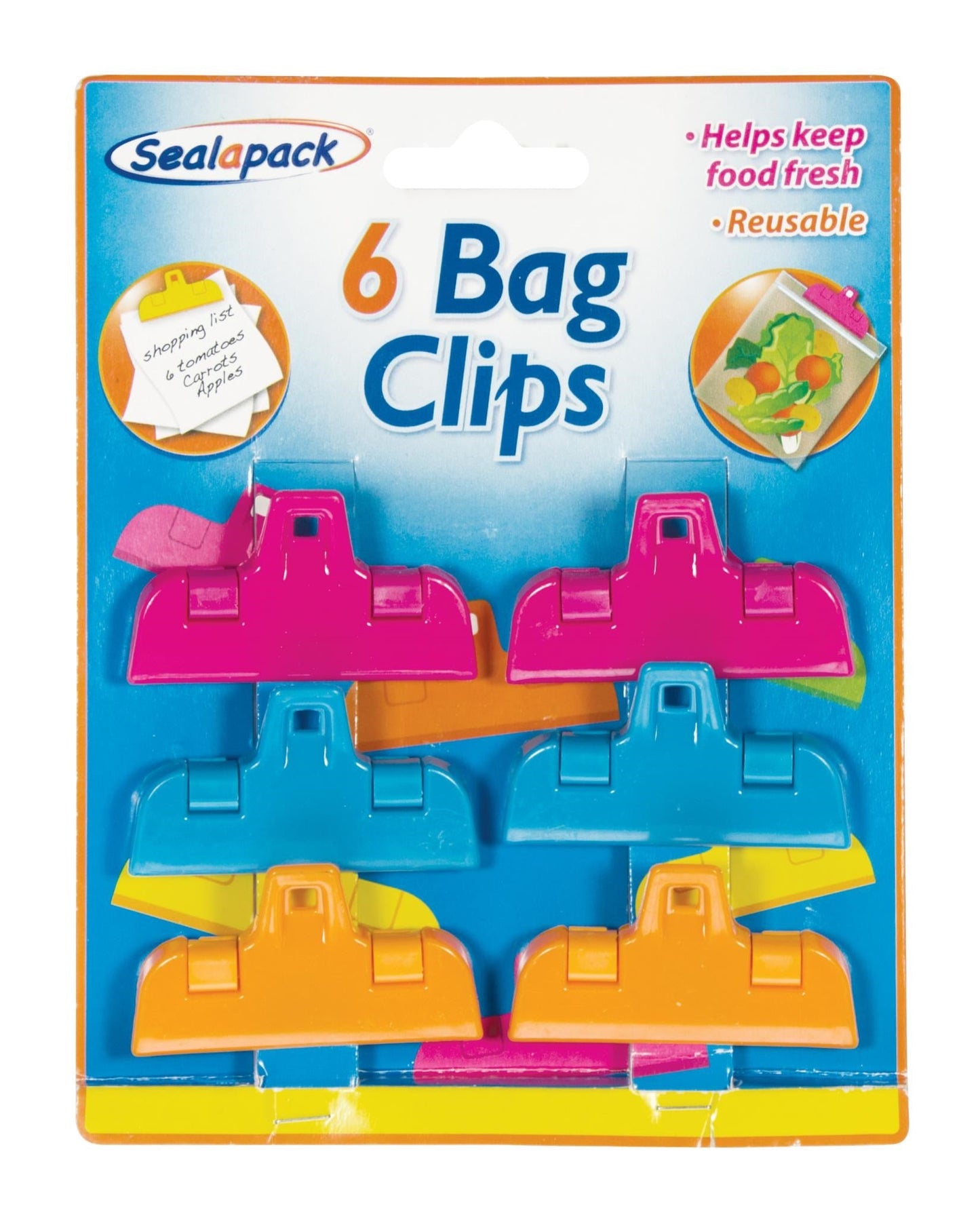Seal-A-Pack Bag Clip 6pk Assorted Colours