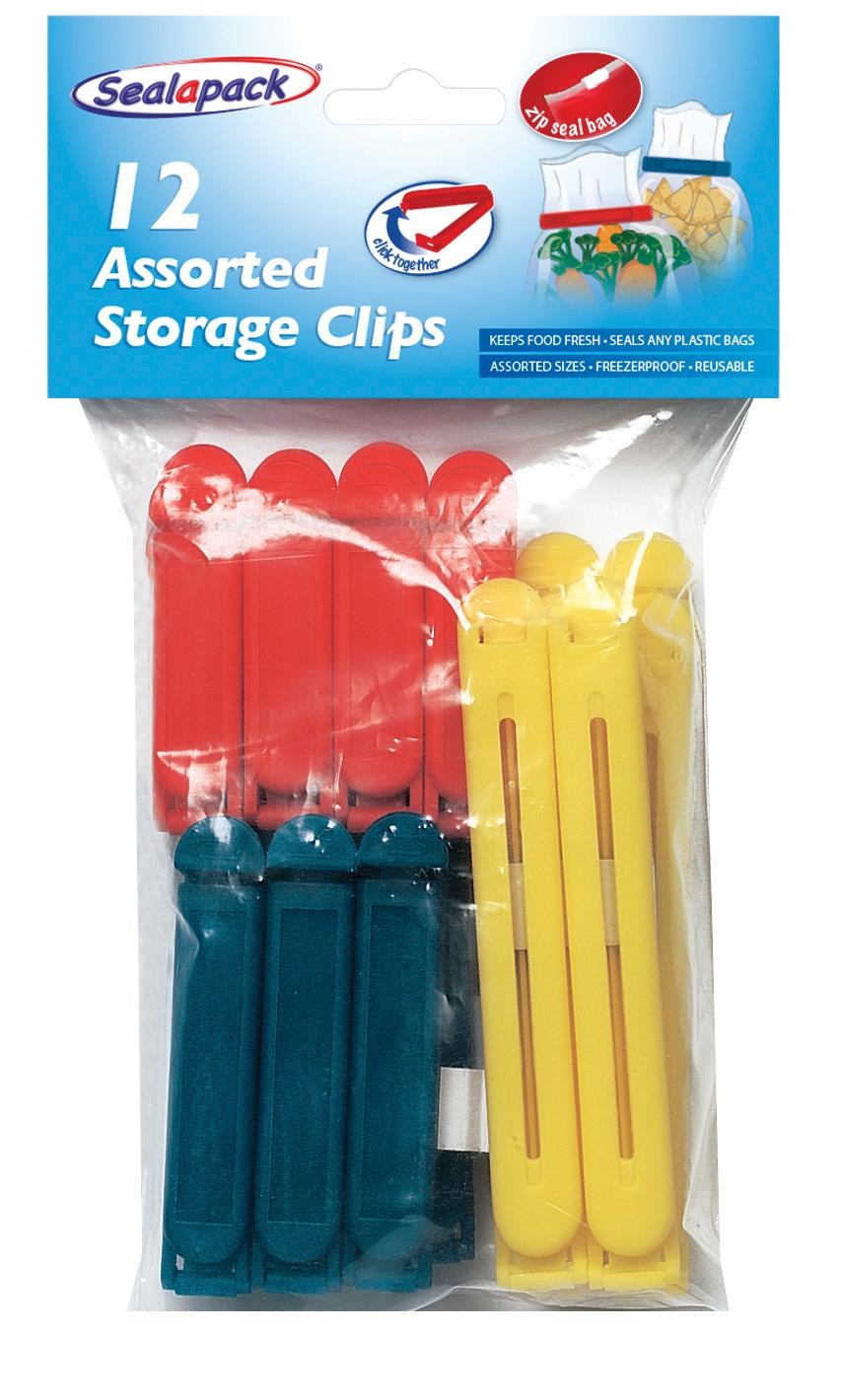 Seal-A-Pack Bag Clip 12pk Assorted Colours