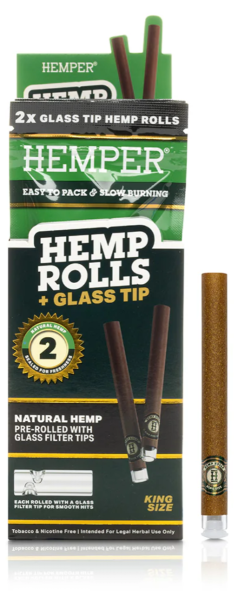 Hemper ROLLS KING Natural 2PK Hemp + Glass Tip