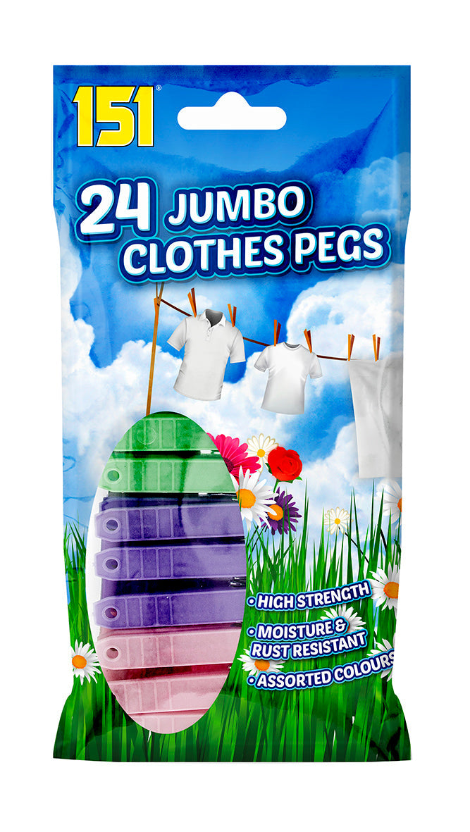 151 Plastic Jumbo Clothes Pegs 24pk