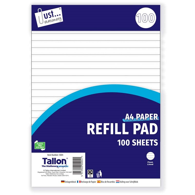 A4 lined Refill Pad 100 Sheet Side bound