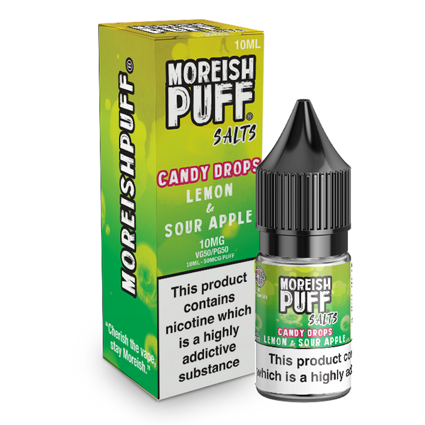 Moreish Puff Salts Lemon & Sour Apple Candy Drops 10ml Nic Salt-10mg