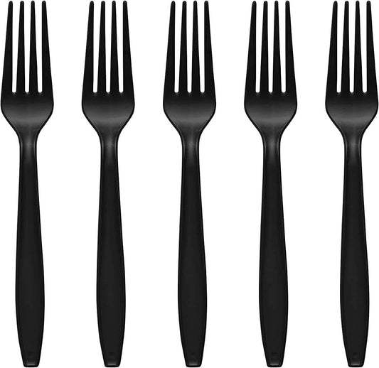 Black Reusable Plastic Forks 100pk