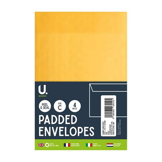 Padded Envelopes Size C 150x225mm, 4pk