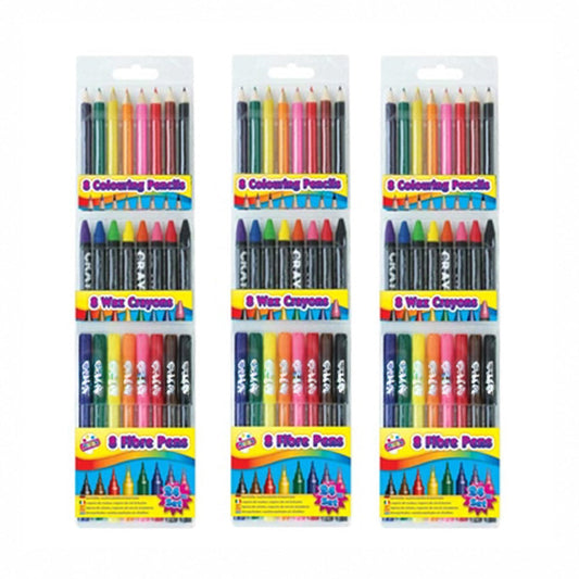 24 Piece Colouring 8 pencil, 8 crayon, 8 pen