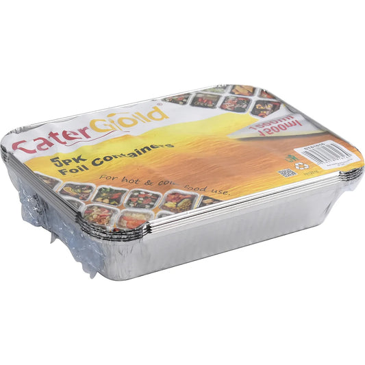 Foil Containers with Lids 1500ml 25 x 18 x 5cm 5 Pack