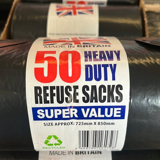 Heavy Duty Refuse Sacks / Black Bin Bags 50x10Rolls