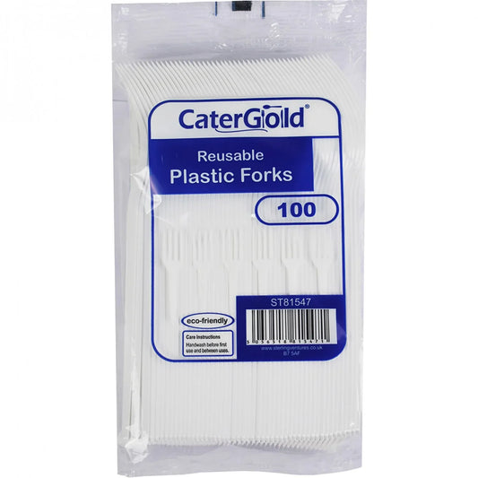 White Reusable Plastic Fork 100pk