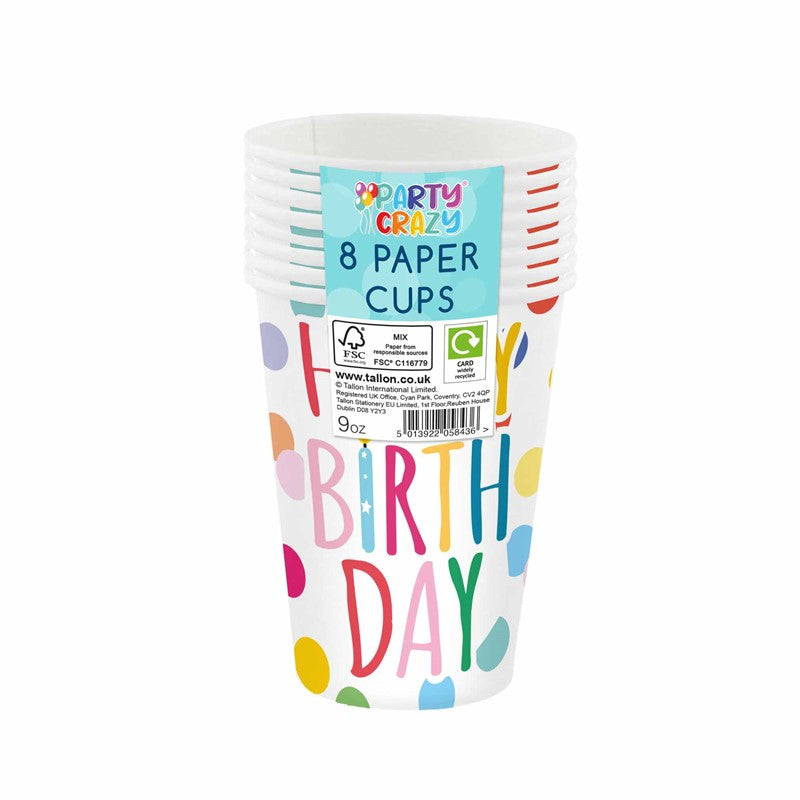 Party Crazy 8 Paper Cups 9oz