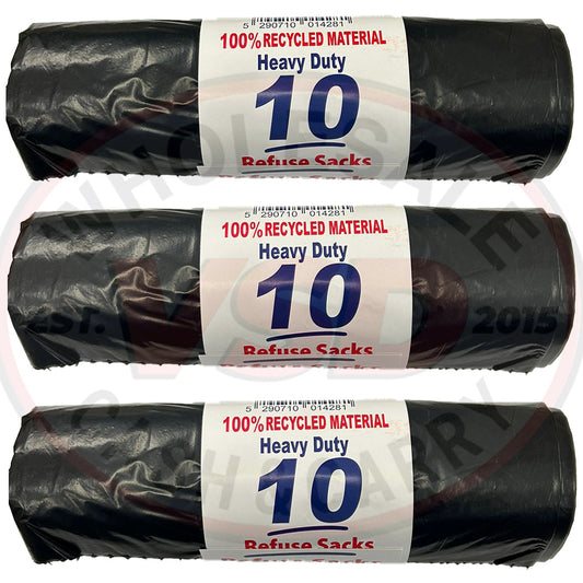 Extra Heavy Duty Refuse Sacks / Black Bin Bags 10's x 30pk