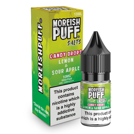 Moreish Puff Salts Lemon & Sour Apple Candy Drops 10ml Nic Salt-10mg
